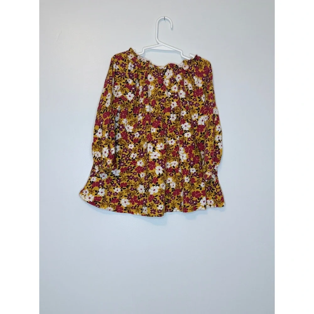 Old Navy Girl Floral Peasant Blouse Mustard Yellow Long Sleeve S‎ 6-7